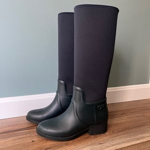 Navy blue tall Tory Burch boots